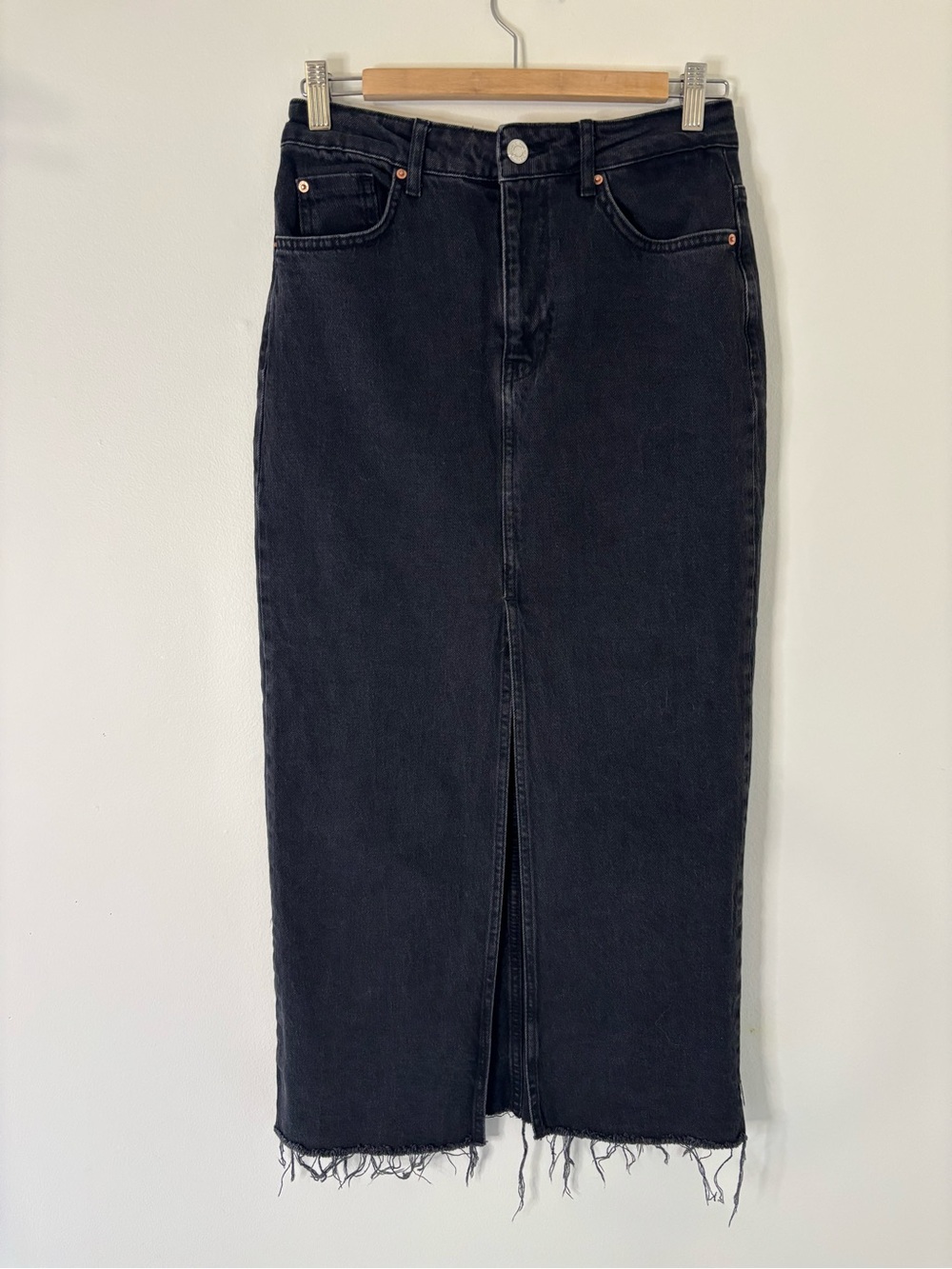stradivarius Black High-Waist Straight Denim Skirt